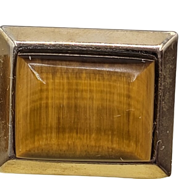 Tigers Eye Mens Cufflinks Toggle Clasp Vintage Signed - Picture 4 of 5